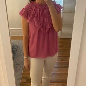Rebecca Taylor Pink Ruffle Short Sleeve Top